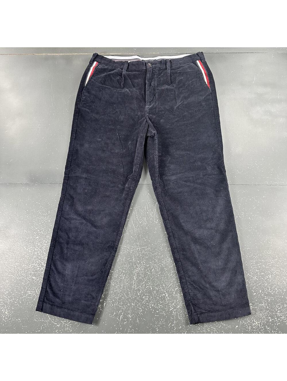 Tommy Hilfiger Pants Men 38x30 Navy Blue Pinwale Corduroy Stretch Dress Chino